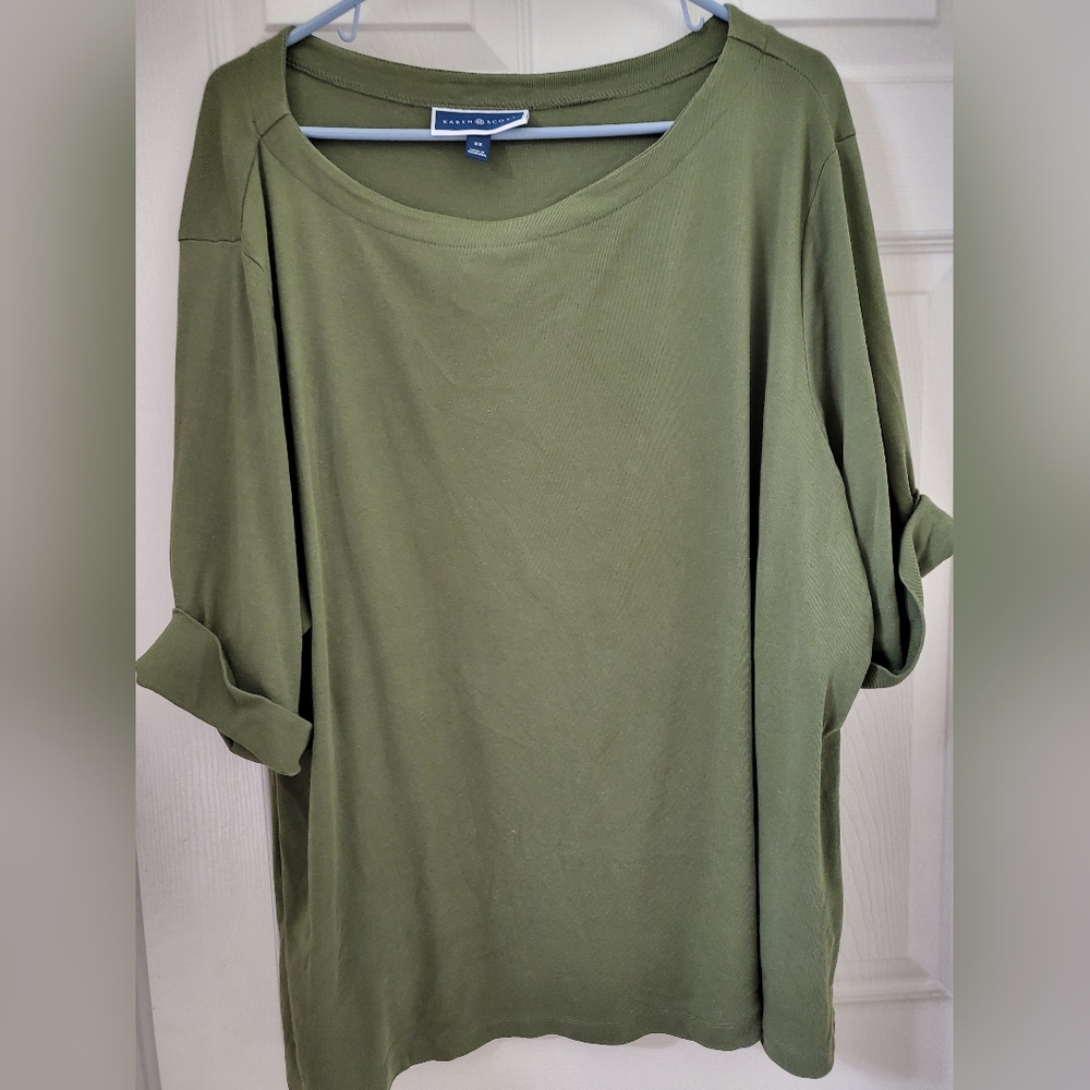 Casual Olive Green and Peach Top